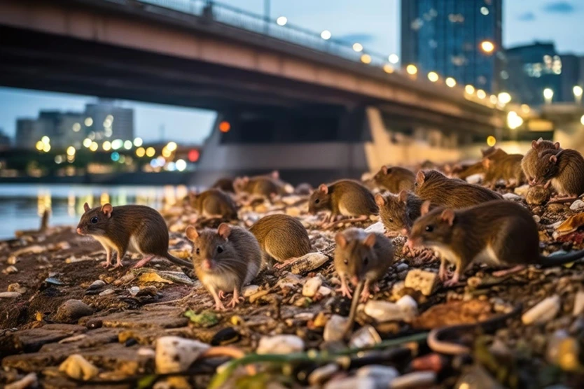 Rongeurs dans la ville se promenant et le risques