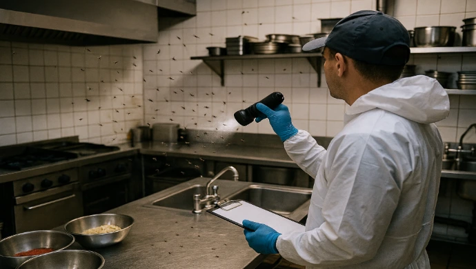 desinctisation de moucherons dans les cuisines d'un restaurant 